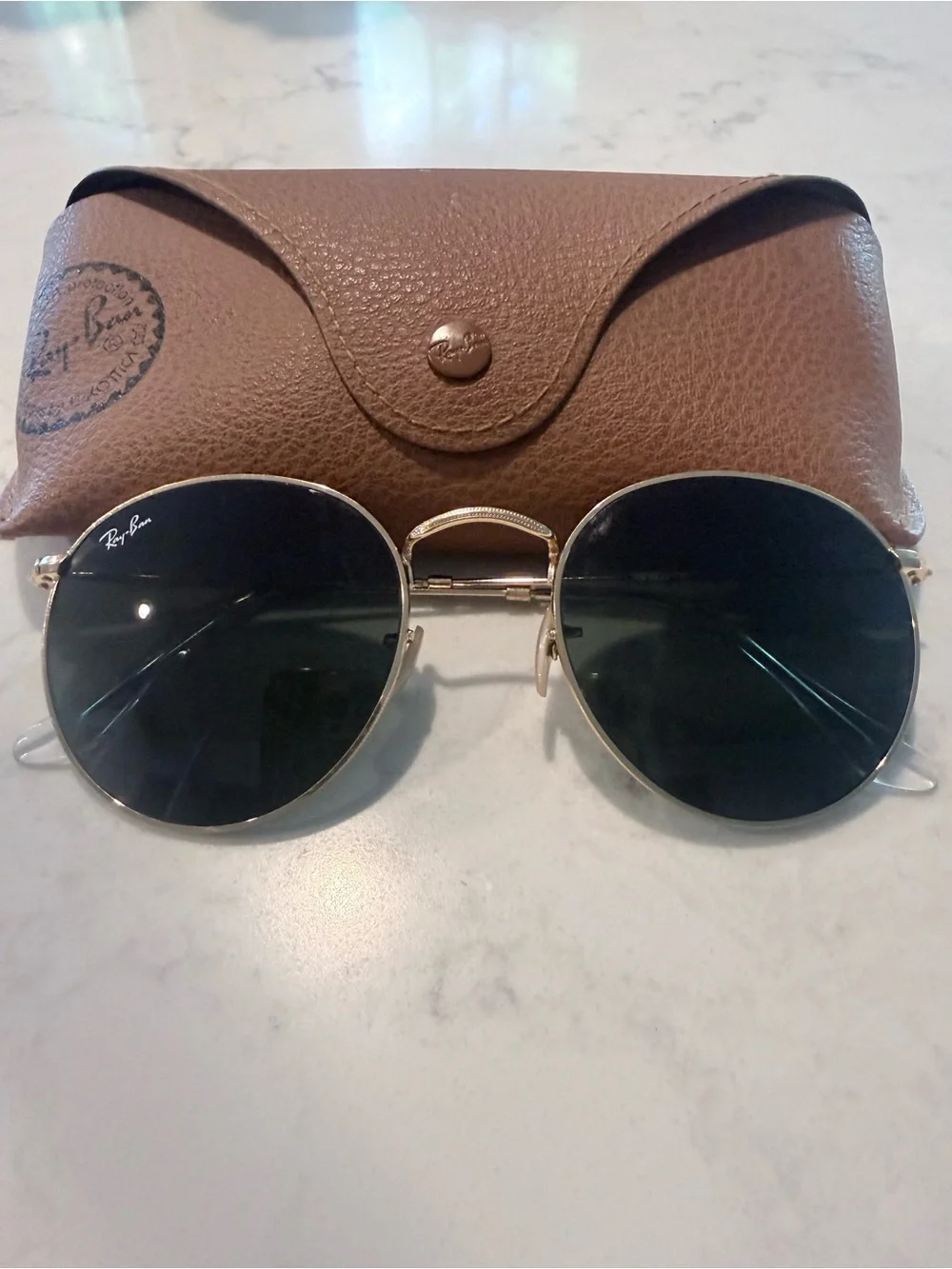 Ray-Ban RB3447 Round Metal Sunglasses 53mm Gold G-15 Green Lenses